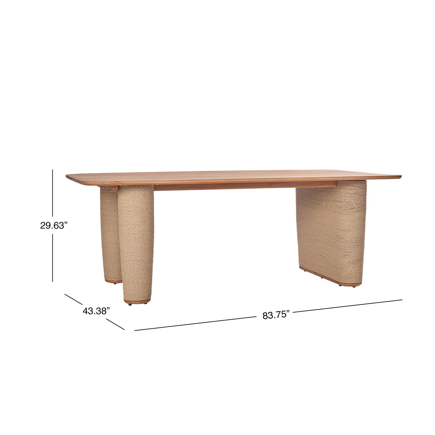Table à manger d'extérieur en teck et corde de Bali