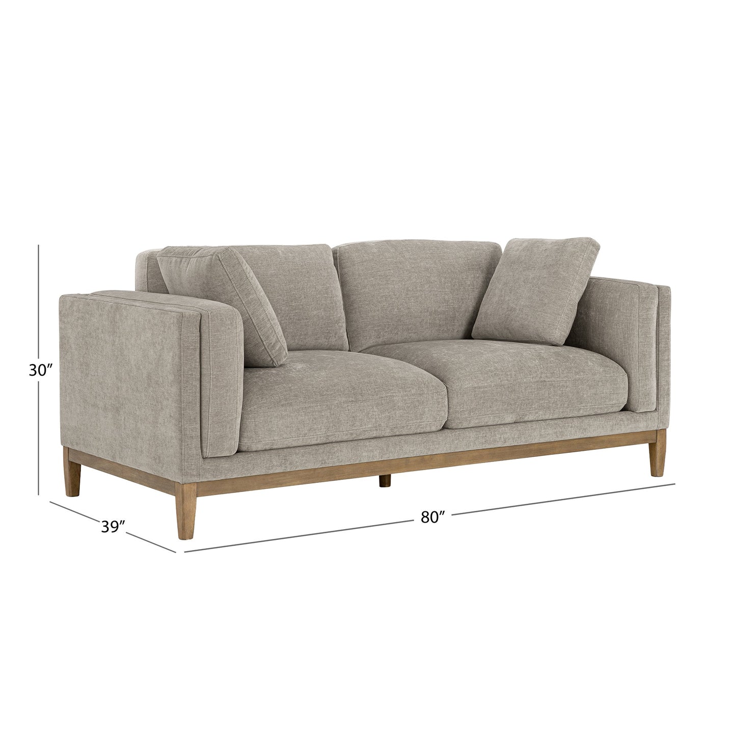 Canapé en tissu Renee avec base en bois, gris