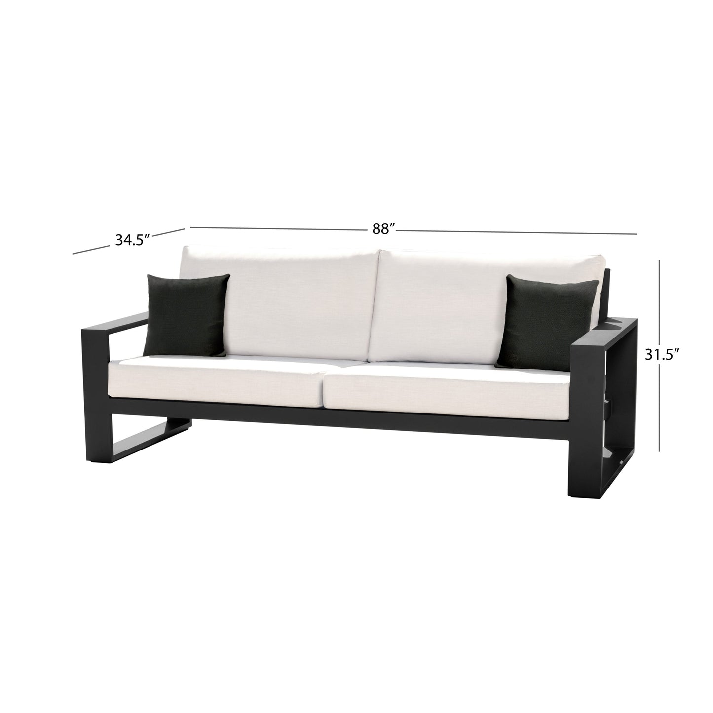 Canapé d'extérieur Torren, tissu blanc et structure en aluminium noir