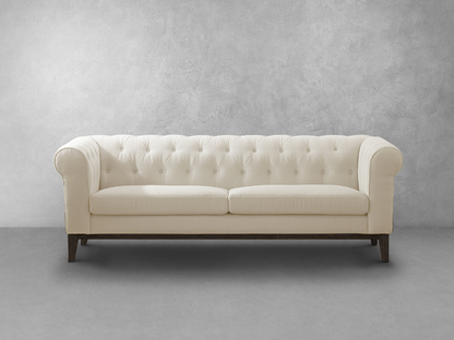 Canapé Chesterfield Gwen en tissu anti-taches - Ivoire