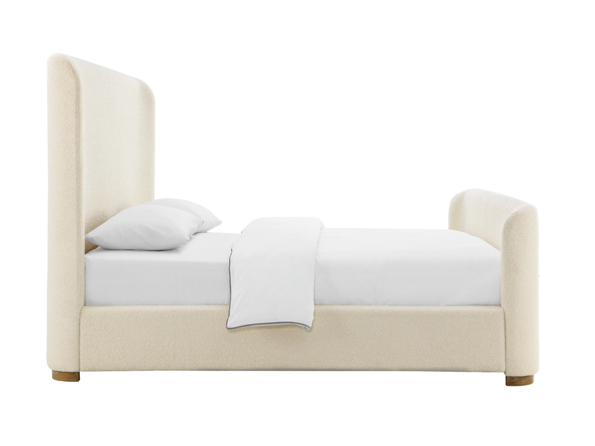 Lit traîneau en tissu bouclé Luciano de JoJo Fletcher - King - Ivoire