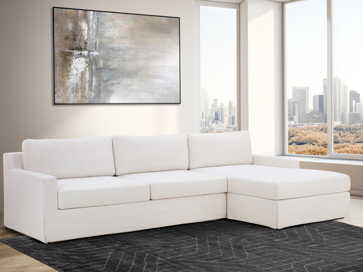 Canapé d'angle Rosalina 2 pièces avec housse en tissu - Ivoire