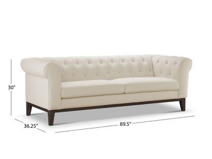 Canapé Chesterfield Gwen en tissu anti-taches - Ivoire