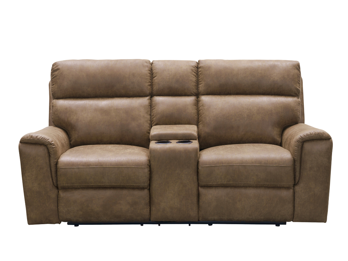 Canapé deux places inclinable Lawrence en tissu avec console - Camel