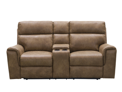 Canapé deux places inclinable Lawrence en tissu avec console - Camel