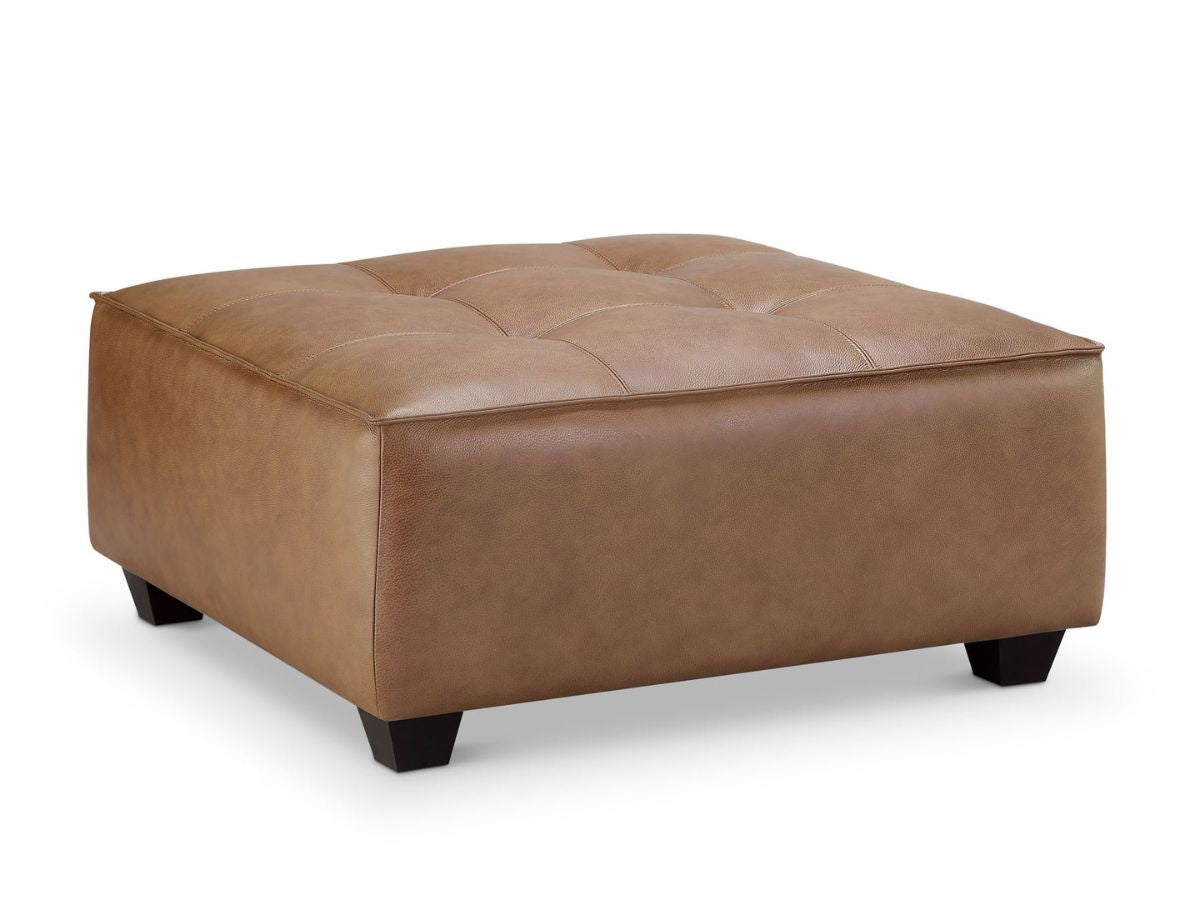 Pouf Wallingford en cuir pleine fleur, couleur camel
