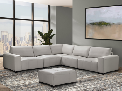 Canapé d'angle modulaire en cuir Teagan 6 pièces - Gris