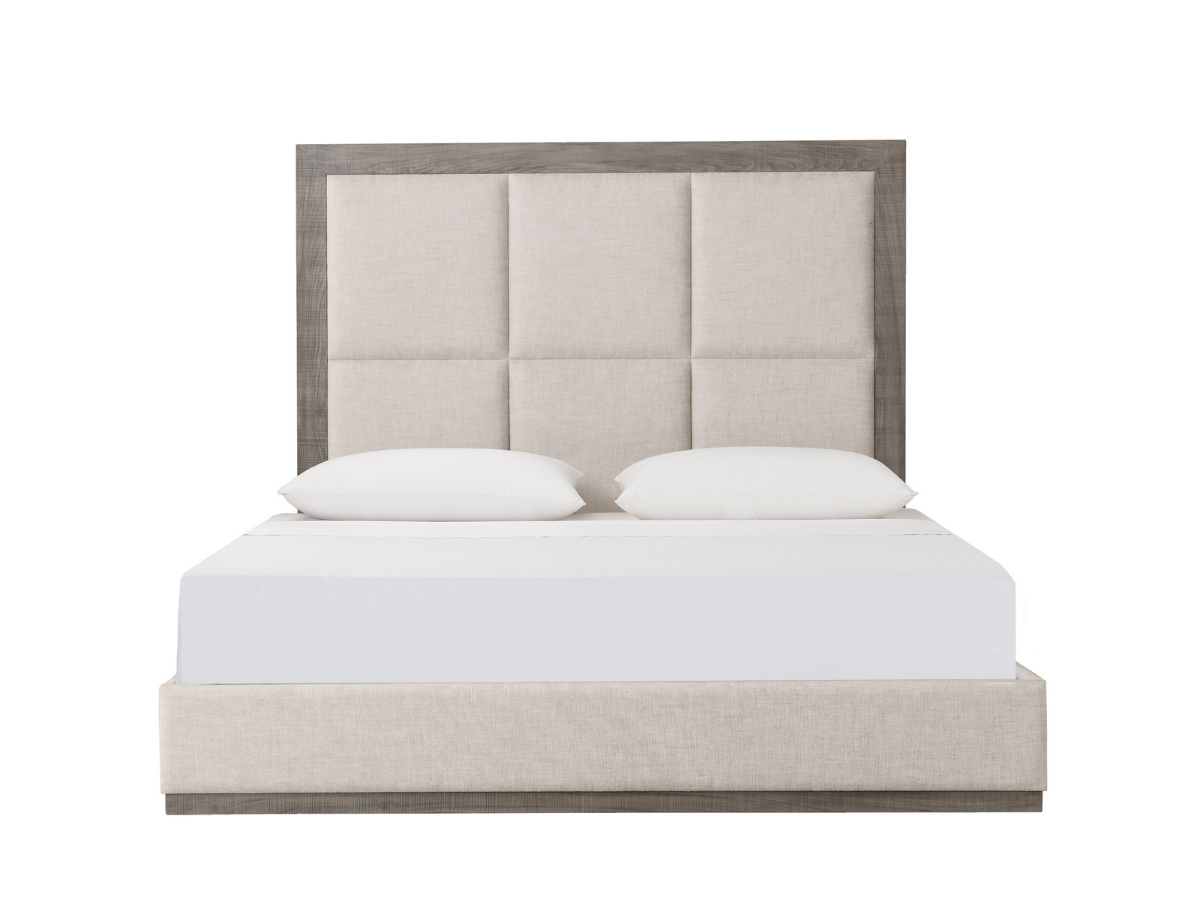 Lit Bacara Modern Classic en bois beige capitonné - Gris - Queen
