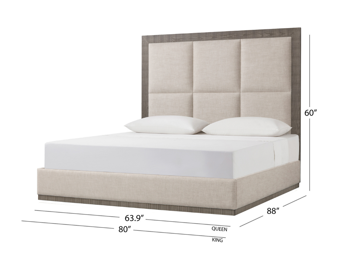 Lit Bacara Modern Classic en bois beige capitonné - Gris - Queen