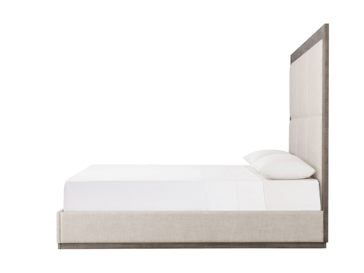 Lit Bacara Modern Classic en bois beige capitonné - Gris - Queen