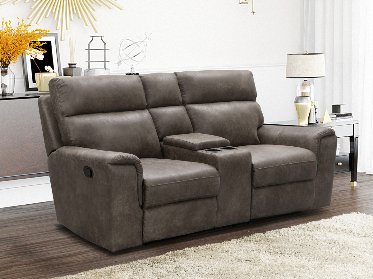 Canapé deux places inclinable Lawrence en tissu avec console - Camel