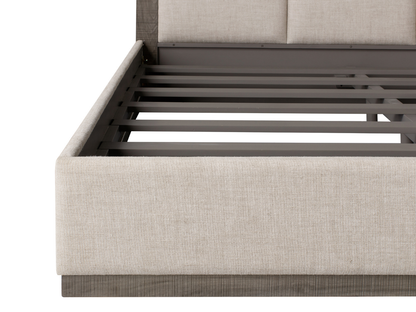 Lit Bacara Modern Classic en bois beige capitonné - Gris - Queen
