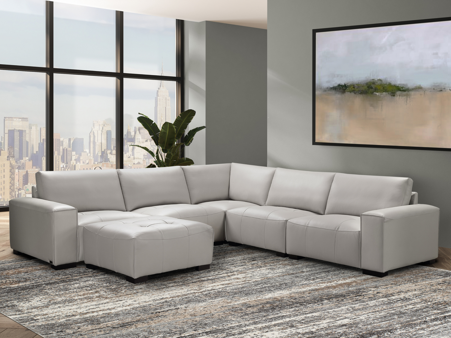 Canapé d'angle modulaire en cuir Teagan 6 pièces - Gris