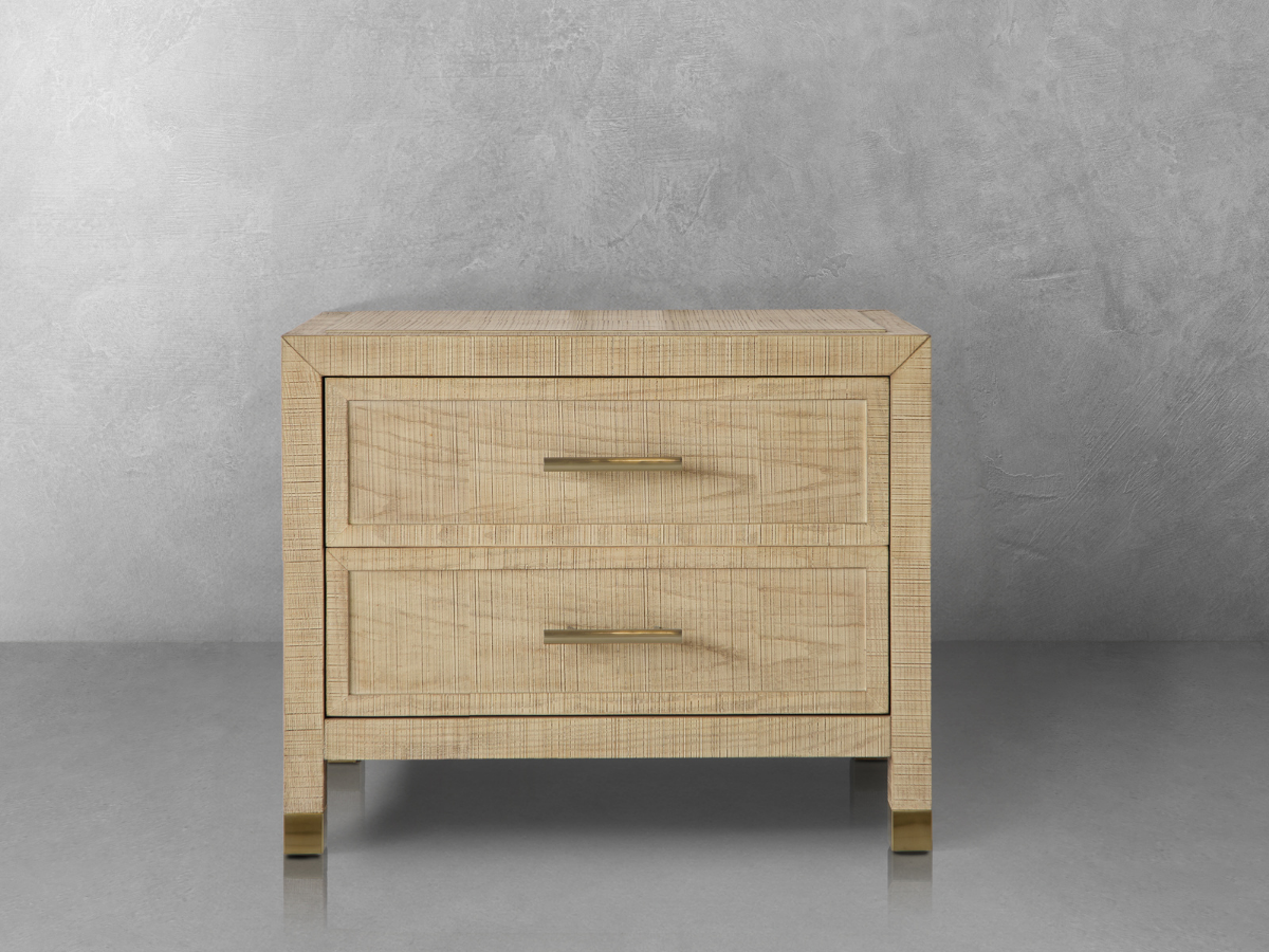 Table de chevet Bacara Modern Classic en bois brossé à 2 tiroirs - Naturel