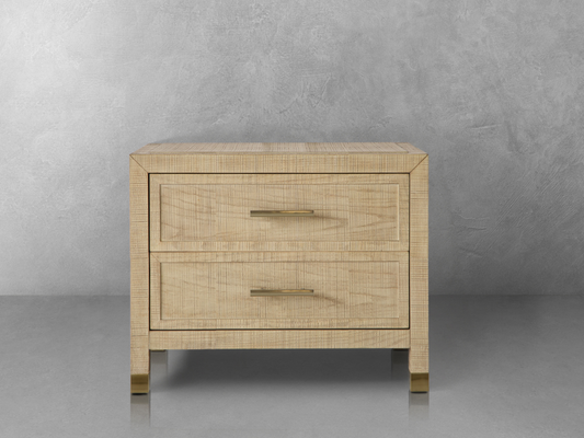 Table de chevet Bacara Modern Classic en bois brossé à 2 tiroirs - Naturel