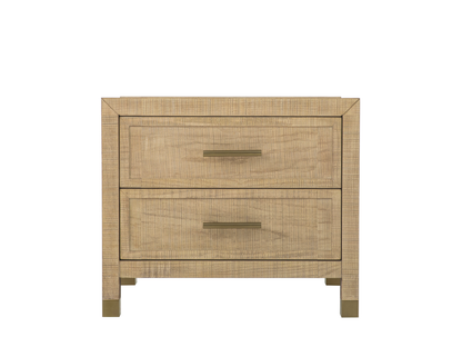 Table de chevet Bacara Modern Classic en bois brossé à 2 tiroirs - Naturel