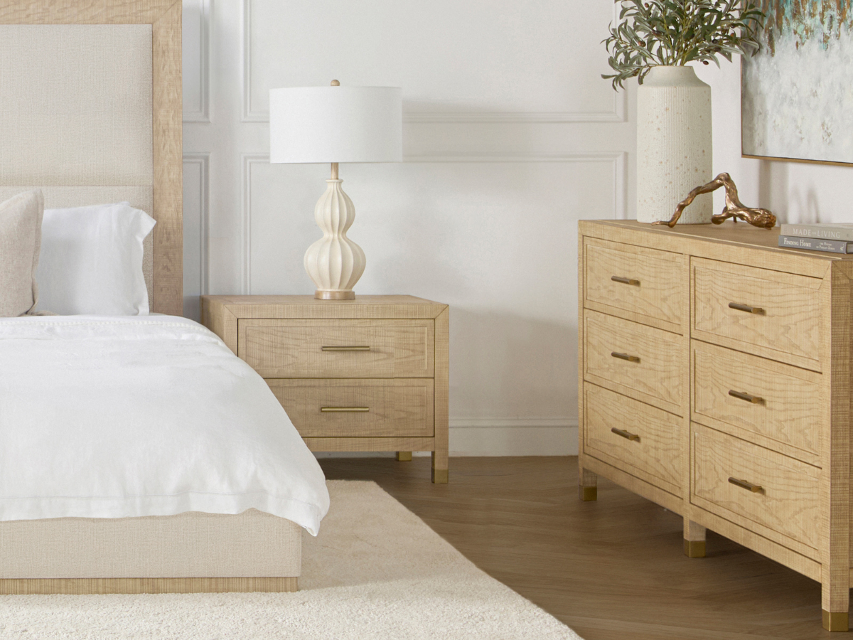 Table de chevet Bacara Modern Classic en bois brossé à 2 tiroirs - Naturel