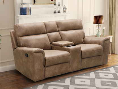 Canapé deux places inclinable Lawrence en tissu avec console - Camel