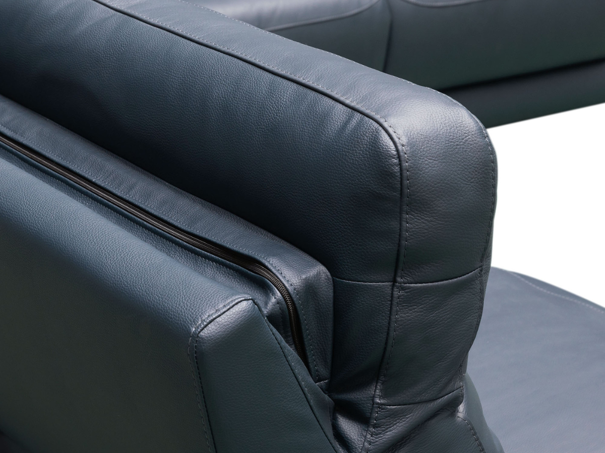 Canapé d'angle en cuir inclinable électrique Kimmel avec appuie-tête électriques - Bleu