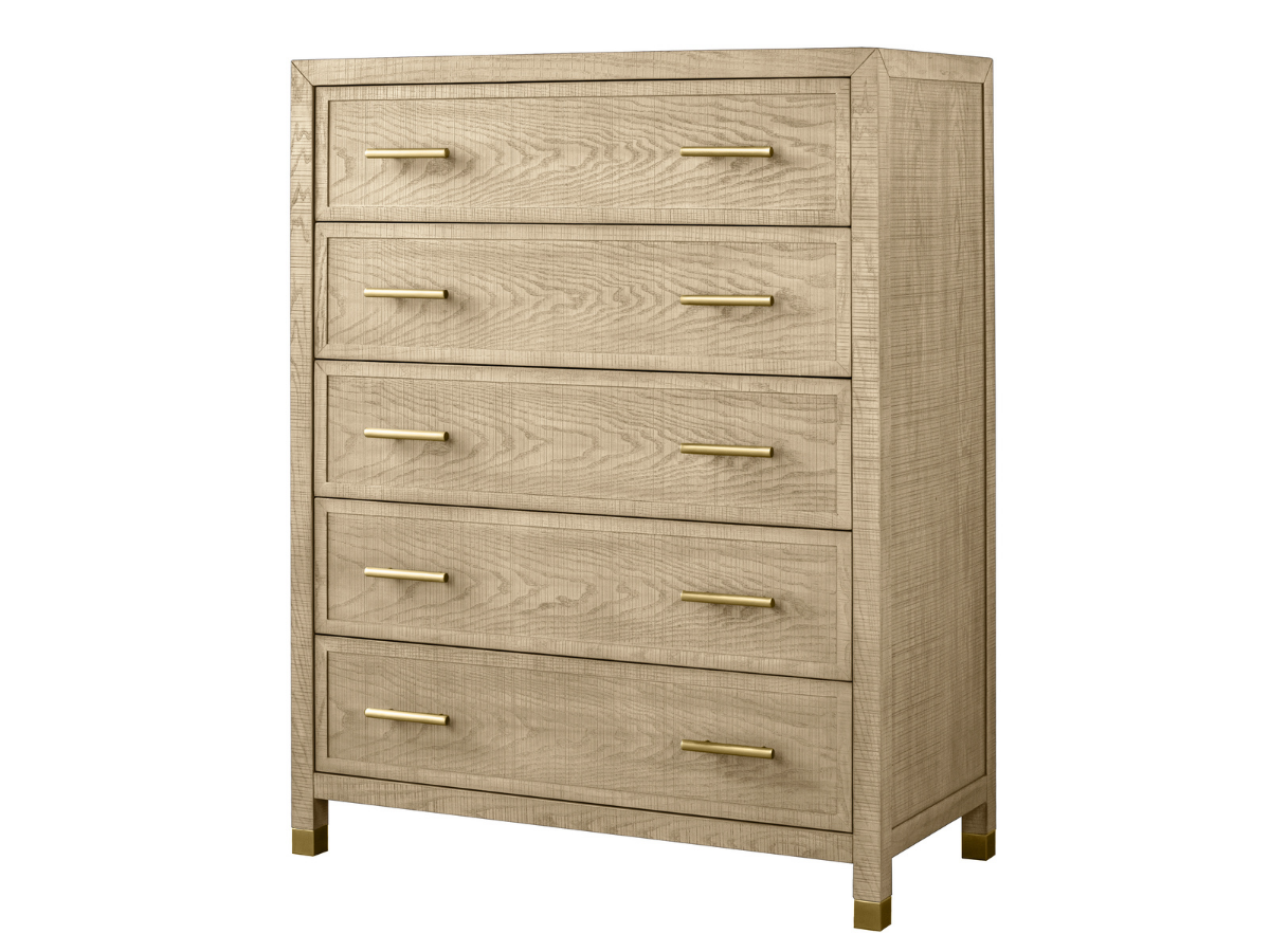 Commode Bacara Modern Classic en bois brossé à 5 tiroirs, 107 cm (42 po) - Gris