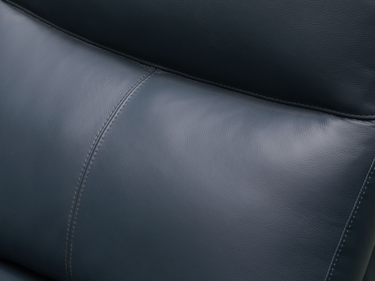 Canapé d'angle en cuir inclinable électrique Kimmel avec appuie-tête électriques - Bleu