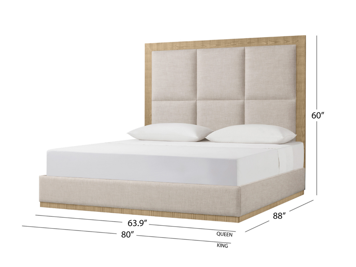 Lit Bacara Modern Classic en bois beige capitonné - Naturel - Queen