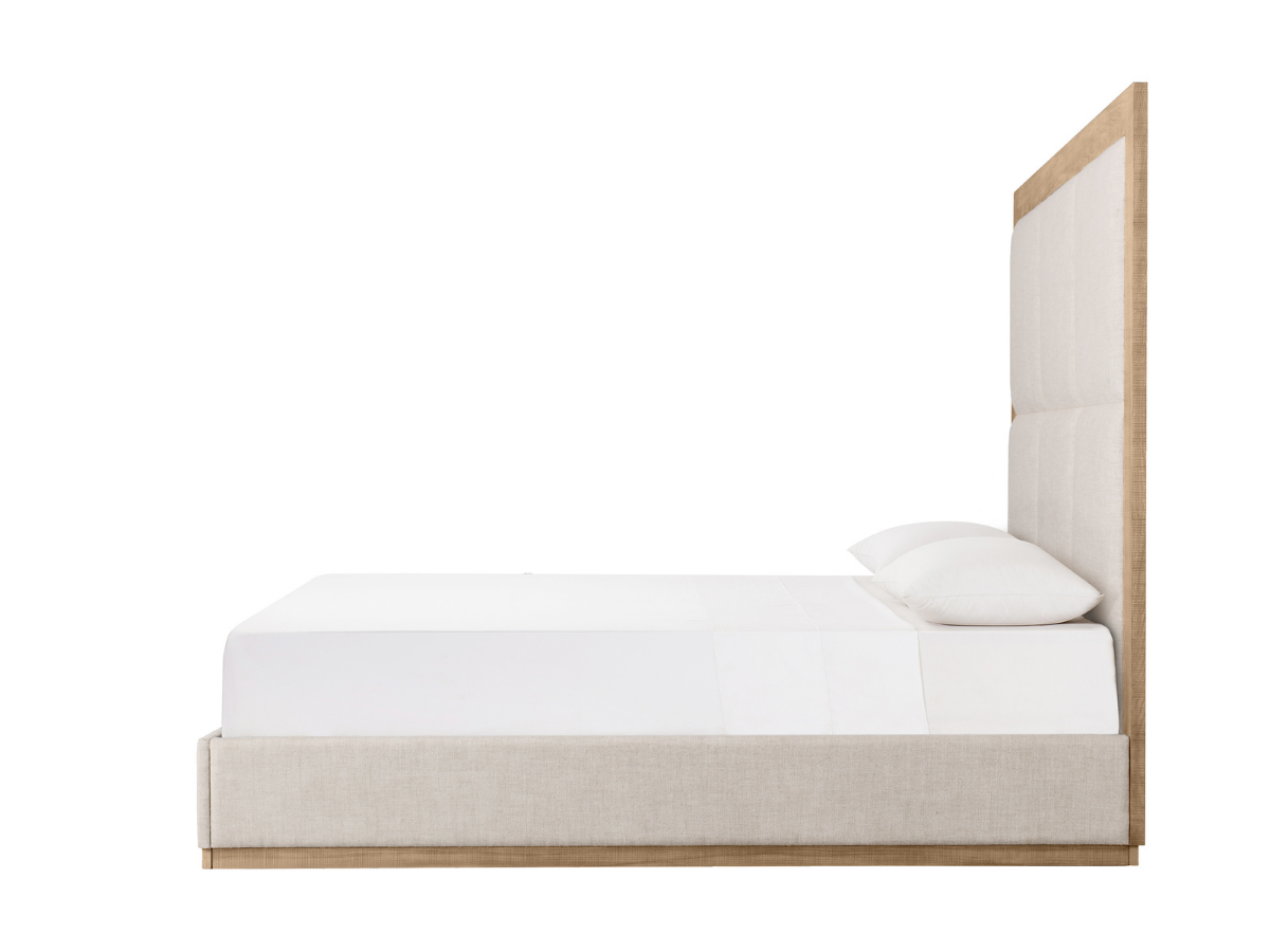 Lit Bacara Modern Classic en bois beige capitonné - Naturel - Queen