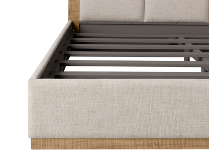 Lit Bacara Modern Classic en bois beige capitonné - Naturel - Queen