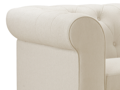 Canapé Chesterfield Gwen en tissu anti-taches - Ivoire