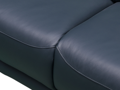 Canapé d'angle en cuir inclinable électrique Kimmel avec appuie-tête électriques - Bleu