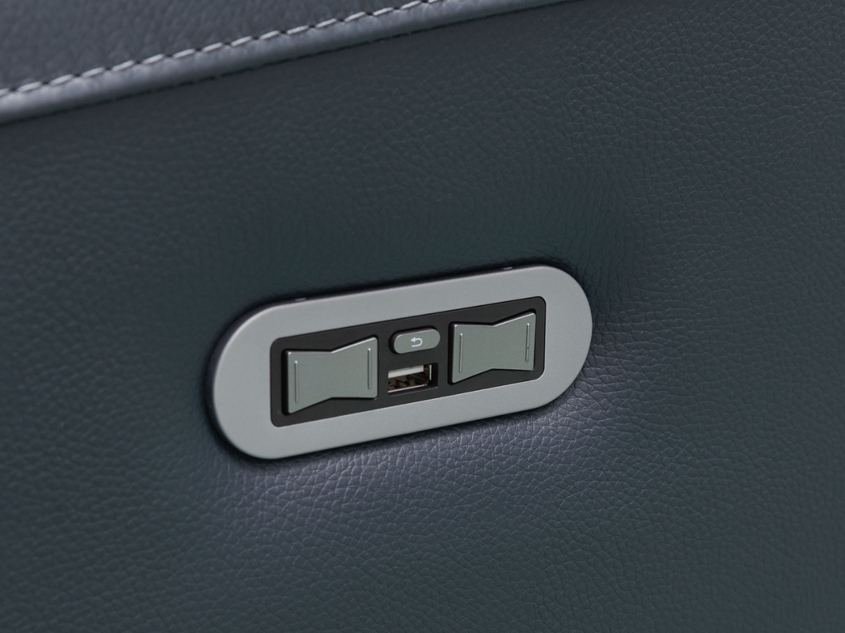 Canapé d'angle en cuir inclinable électrique Kimmel avec appuie-tête électriques - Bleu