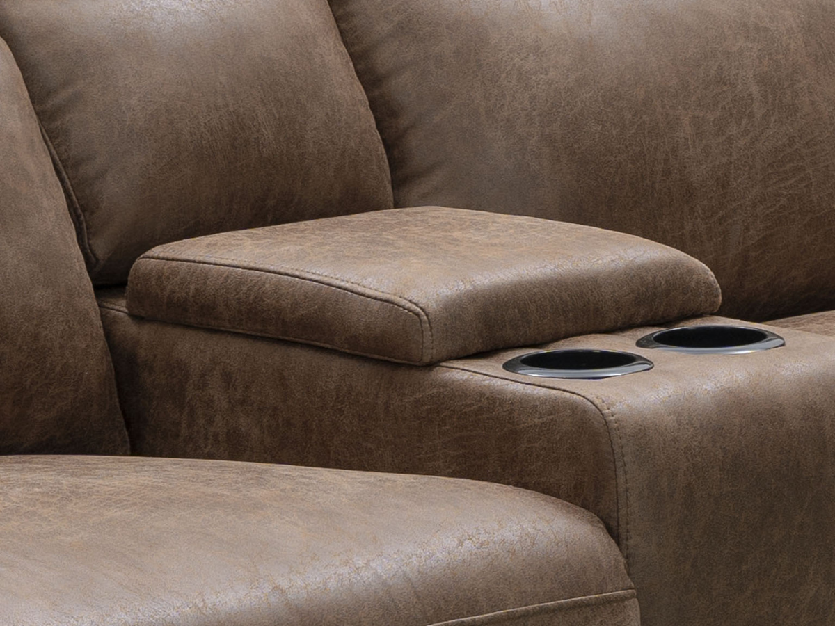 Canapé deux places inclinable Lawrence en tissu avec console - Camel