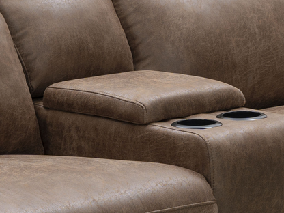 Canapé deux places inclinable Lawrence en tissu avec console - Camel