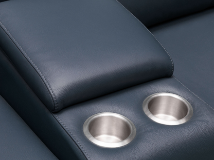 Canapé d'angle en cuir inclinable électrique Kimmel avec appuie-tête électriques - Bleu