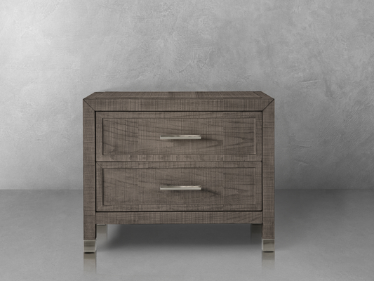 Table de chevet Bacara Modern Classic en bois brossé à 2 tiroirs - Gris