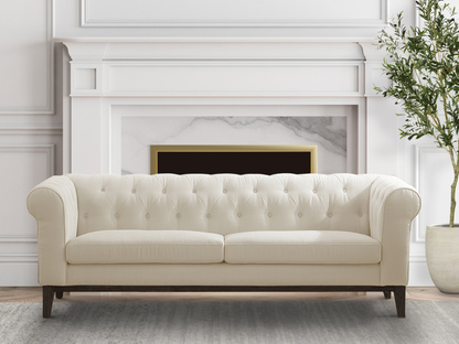 Canapé Chesterfield Gwen en tissu anti-taches - Ivoire