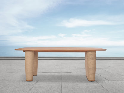 Table à manger d'extérieur en teck et corde de Bali