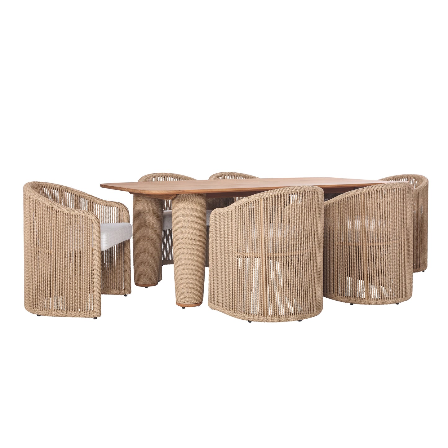 Table à manger d'extérieur en teck et corde de Bali