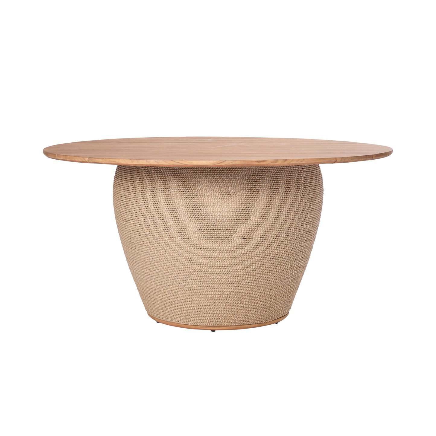 Table de salle à manger ronde d'extérieur en teck et corde de Bali