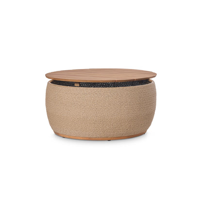 Table basse de rangement d'extérieur Bali en teck et corde