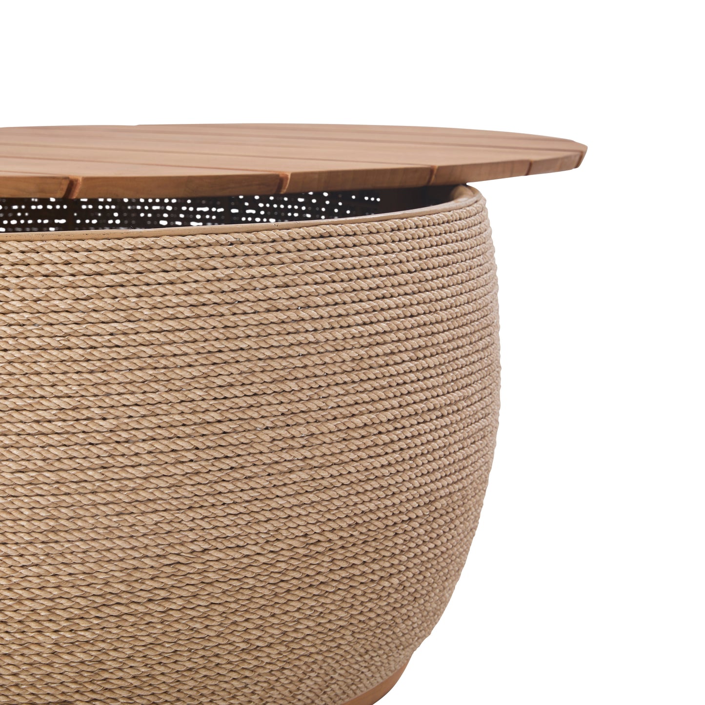 Table basse de rangement d'extérieur Bali en teck et corde