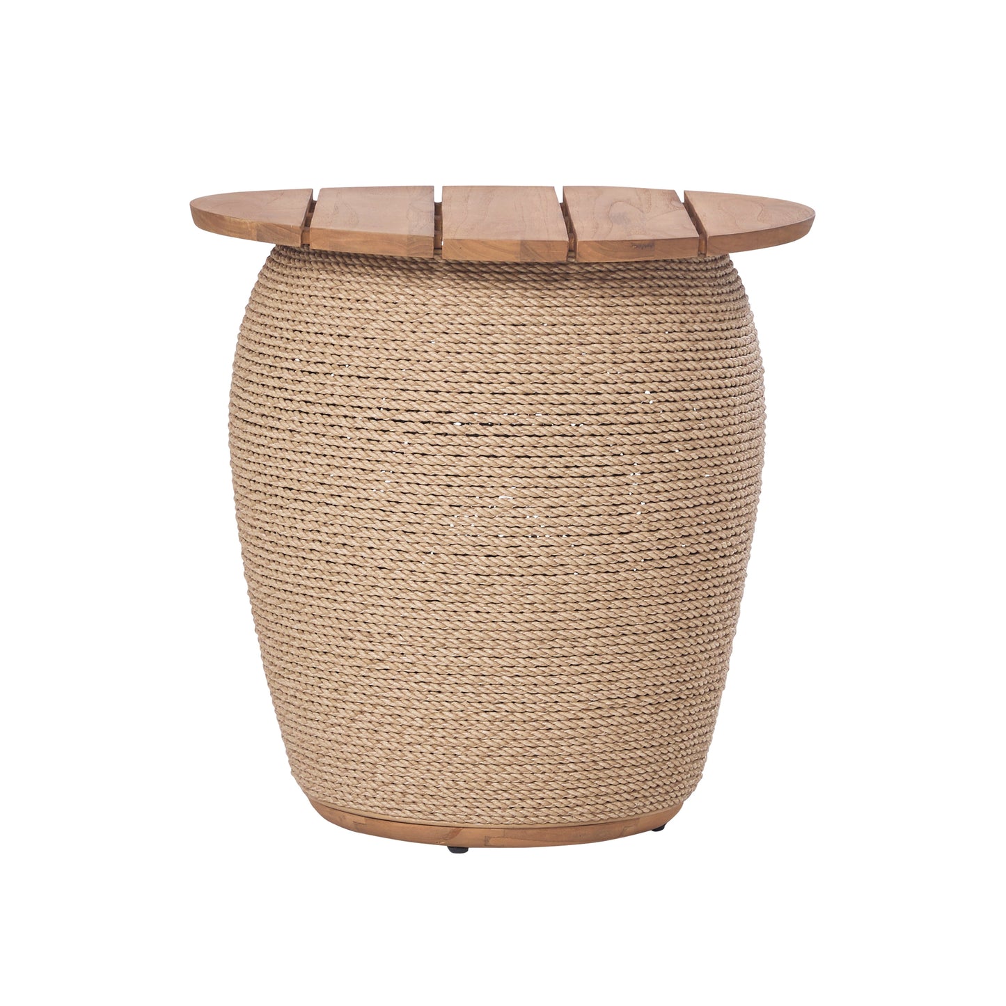 Table d'appoint de rangement d'extérieur en teck et corde de Bali