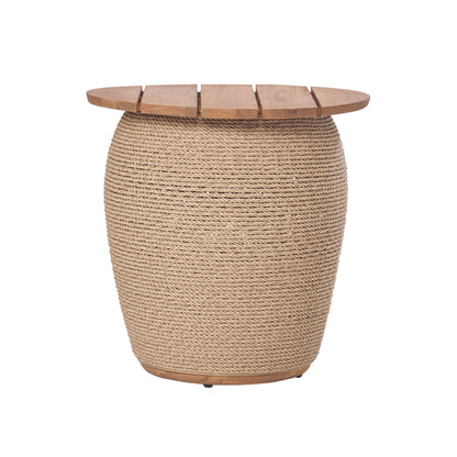 Table d'appoint de rangement d'extérieur en teck et corde de Bali