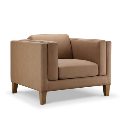 Fauteuil Boyd en cuir pleine fleur - Marron selle