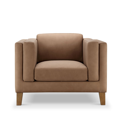 Fauteuil Boyd en cuir pleine fleur - Marron selle