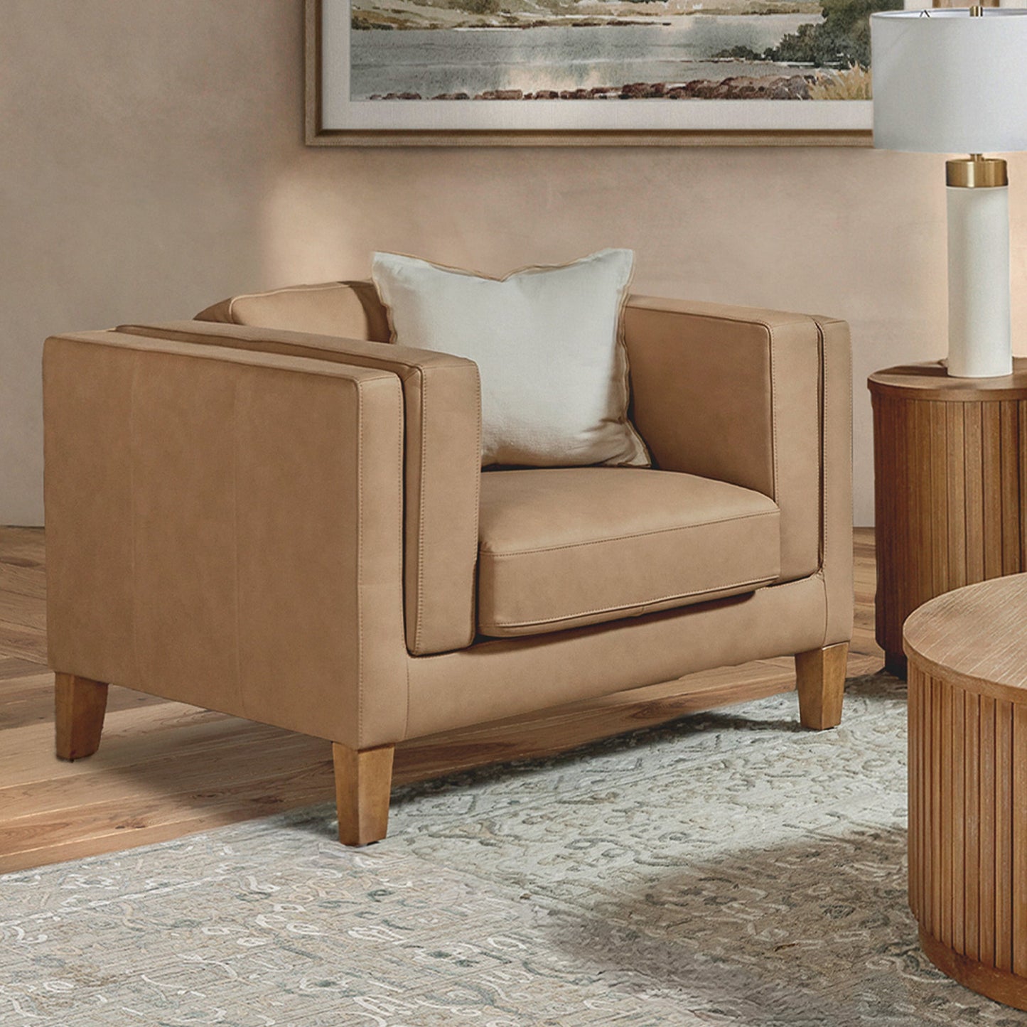 Fauteuil Boyd en cuir pleine fleur - Marron selle