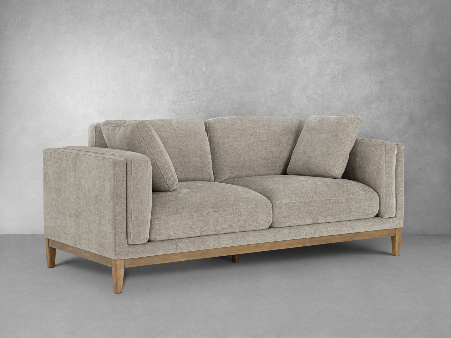 Canapé en tissu Renee avec base en bois, gris