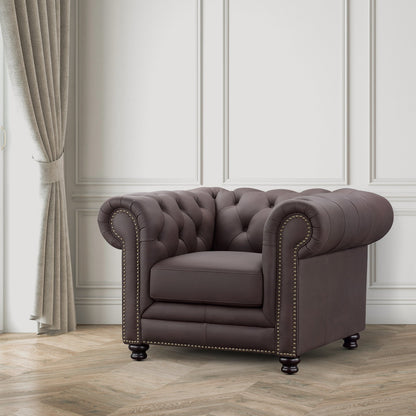 Fauteuil Chesterfield Culver en cuir marron