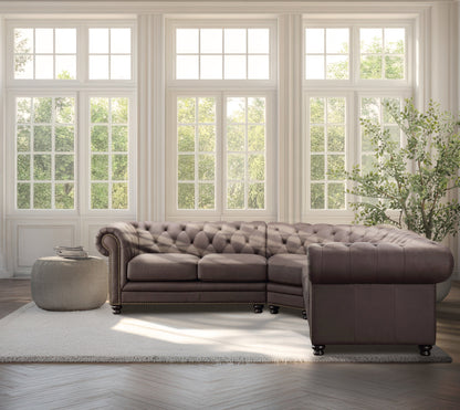 Canapé d'angle Chesterfield en cuir Culver 3 pièces, marron