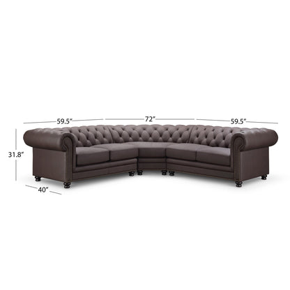 Canapé d'angle Chesterfield en cuir Culver 3 pièces, marron